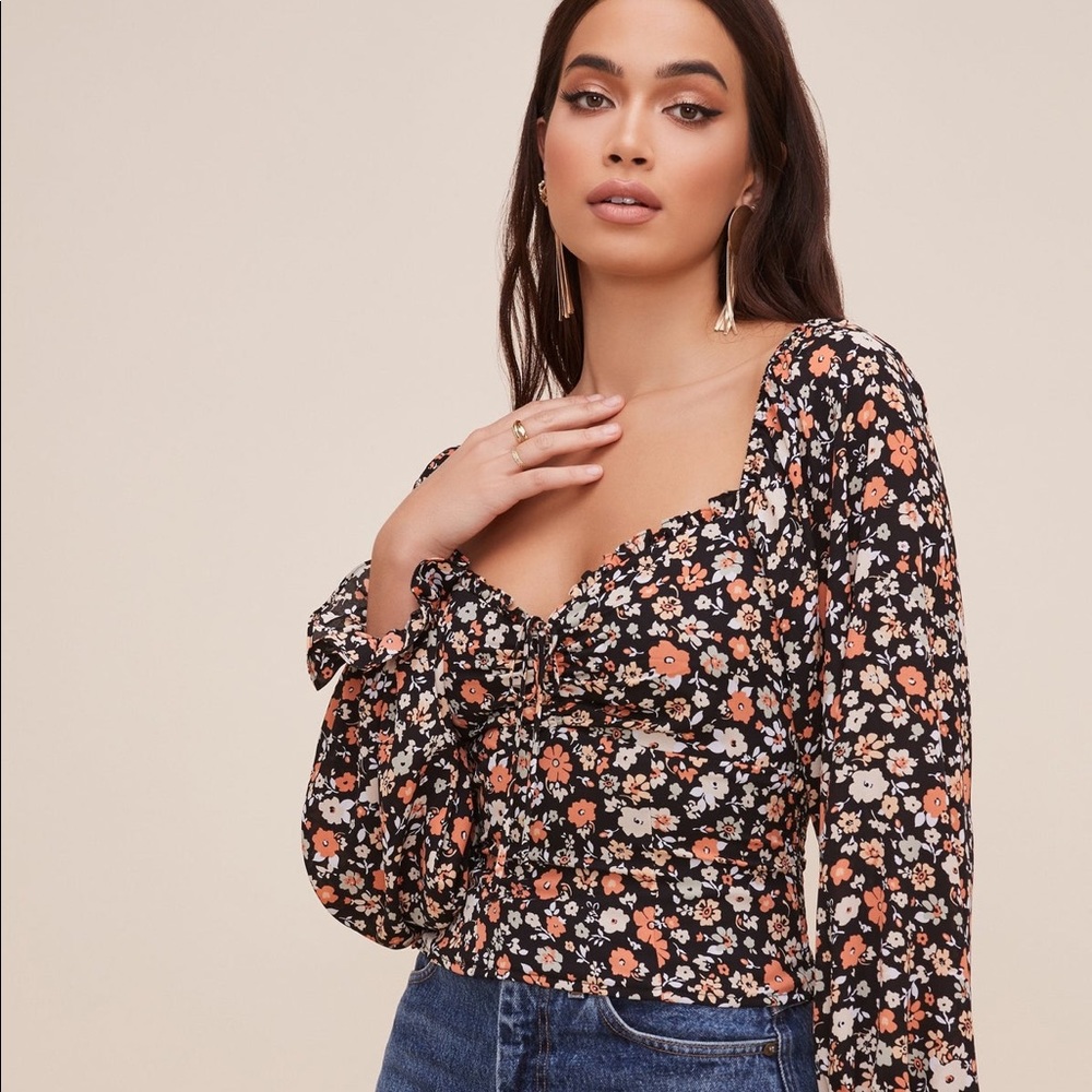 NWOT ASTR the Label Floral Crop Top Ruffle Sweetheart Neck Puff Sleeve Blouse XS